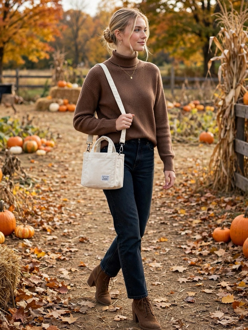 Broaddream Cream Corduroy Tote Bag Top Handles Shoulder Strap | Medium